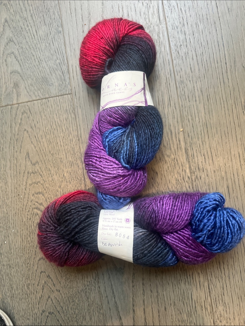 Lorna’s Laces Hand-Dyed Gradient Yarn Skein - purple Red, Purple, Blue, Black